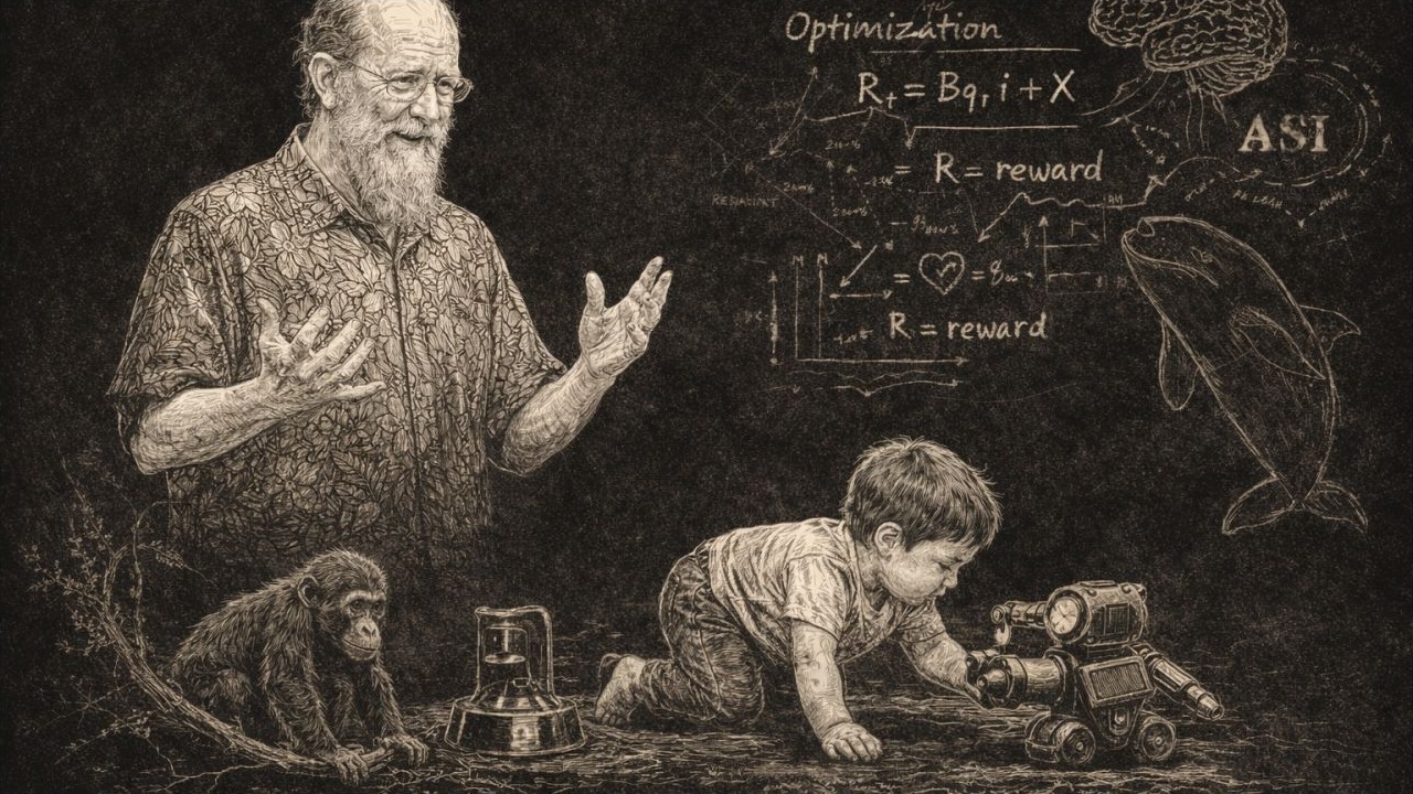 Cover graphic for Reinforcement Learning with Human Feedback: Turing Award Winner Richard Sutton on the Evolutionary Biology of Play and Rebirth of Machine Learning
