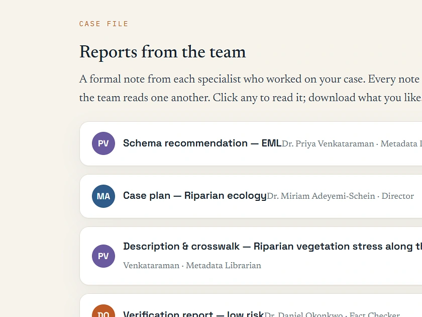 Version 11 case file with a report from each named specialist